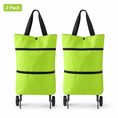 【10inch*18inch】Foldable Shopping Trolley Bag with Wheels, Portable Reusable Grocery Tote, Lightweight Rolling Shopping Cart Bag with Carry Handles for Supermarket, Travel, Laundry and Daily Use